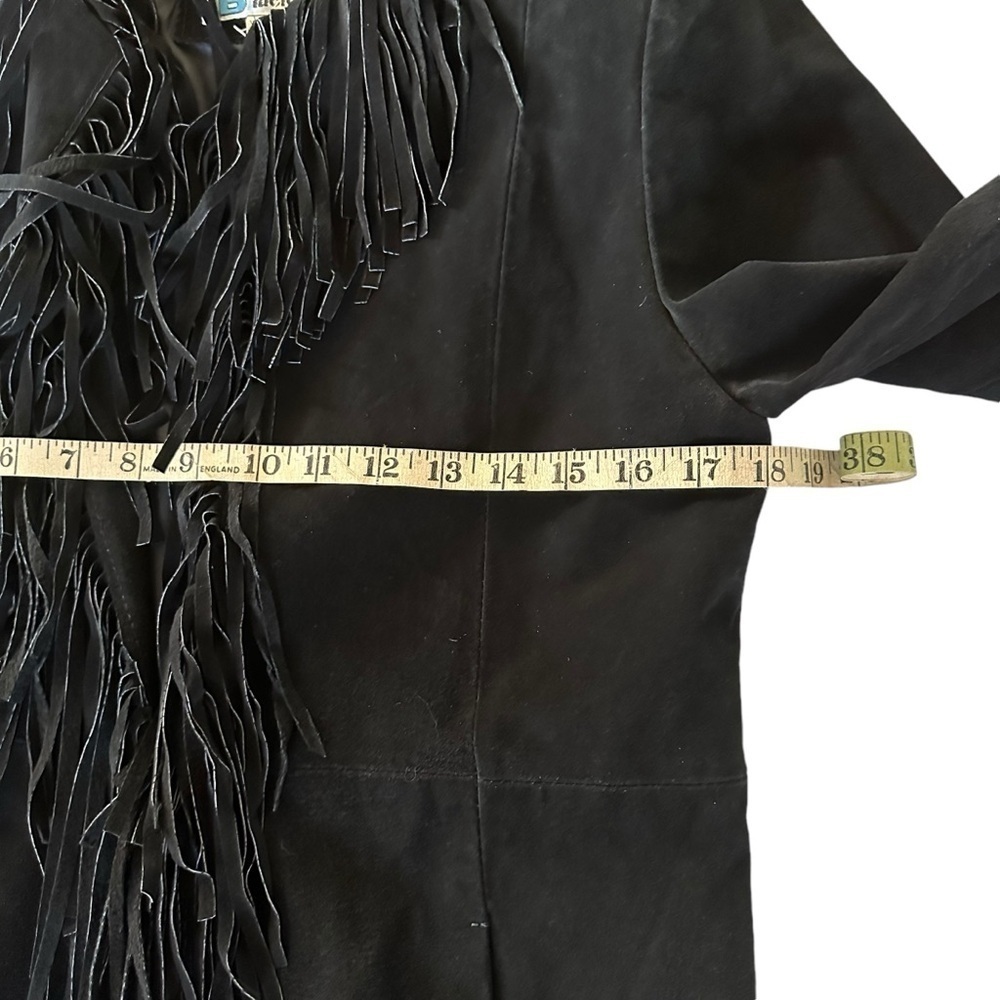 VTG B Lucid Black Suede Fringe Duster Jacket XS Boho Festival Coat - Picture 13 of 16